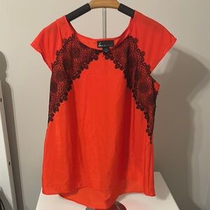 Red with Black Lace Accent Top